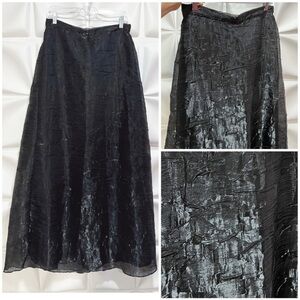 Crimson by Lawrence Kurtz Sz 12 Long Black Metallic Silver Maxi Formal Skirt